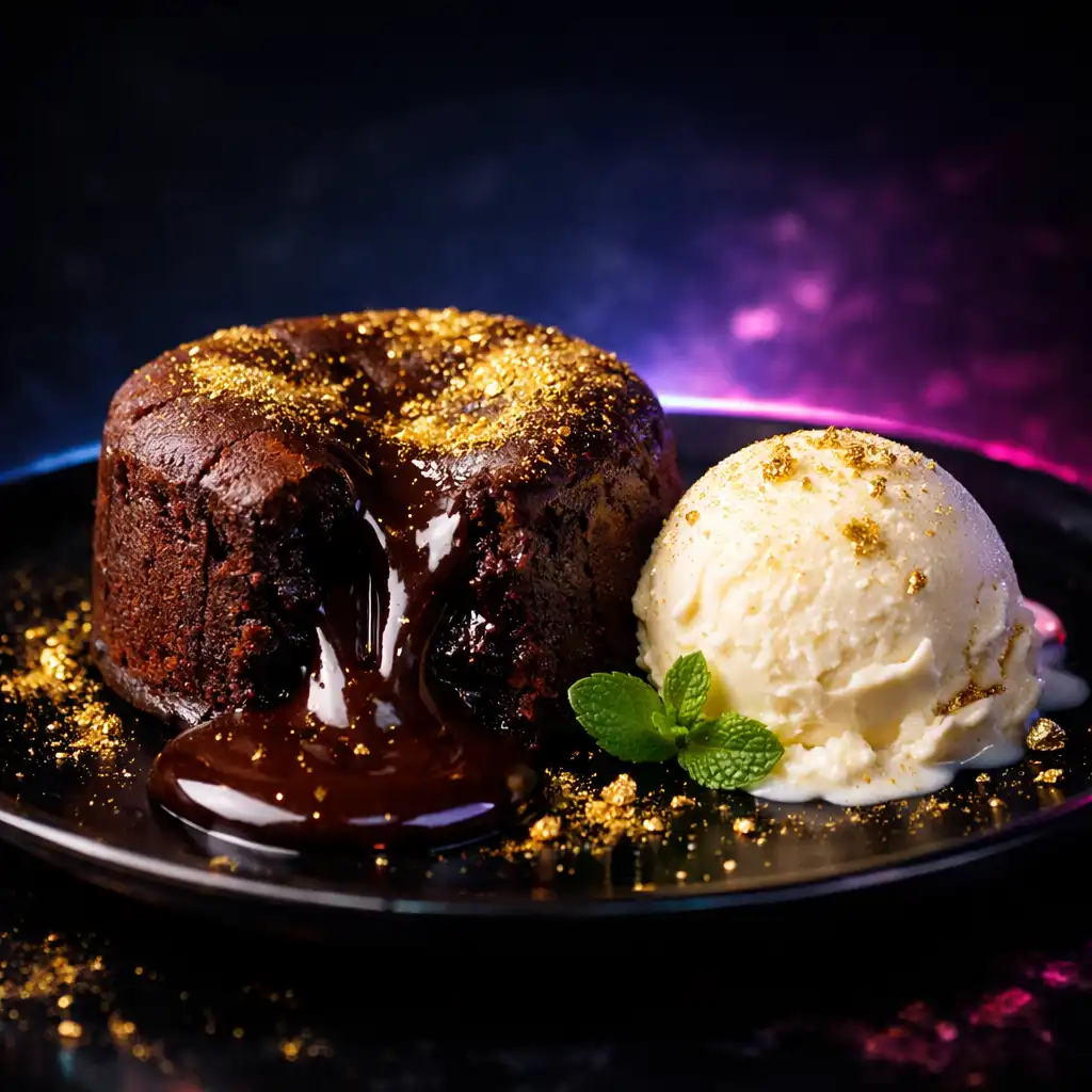 Midnight Chocolate Fondant with vanilla bean ice cream